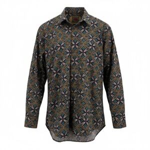 Boston Traders Mens Retro Geometric Cotton Button Down Shirt M Normcore Vintage